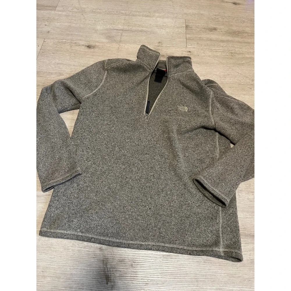 North Face Mens Gordon‎ Lyons Quarter Zip Fleece Pullover Heather Grey Brown M